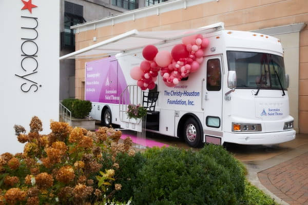 Ascension Saint Thomas white and pink 3D mobile mammography Coach RV
